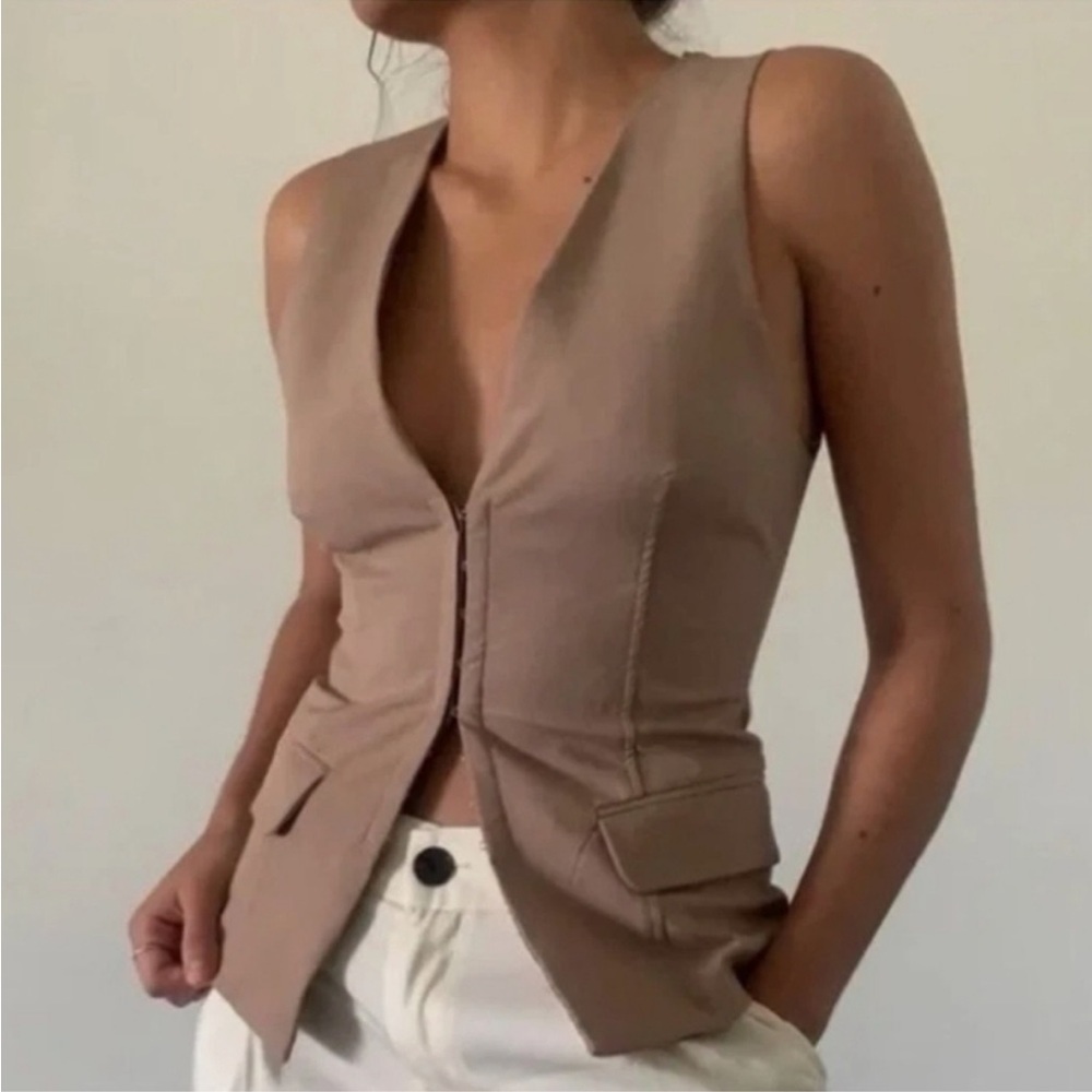 Zara Corset Camel Sleeveless Vest for Women